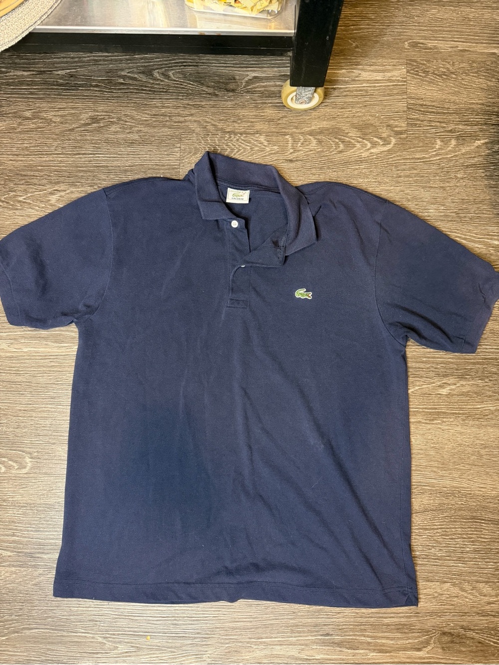 Lacoste Navy Short-Sleeve Polo with Green Crocodile